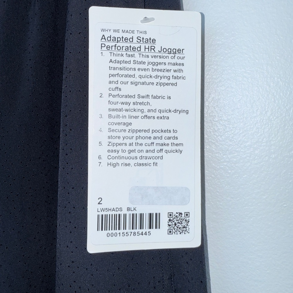 NWT Lululemon Adapted State Perforated HR Jogger | Black | Size 2 - Picture 4 of 5